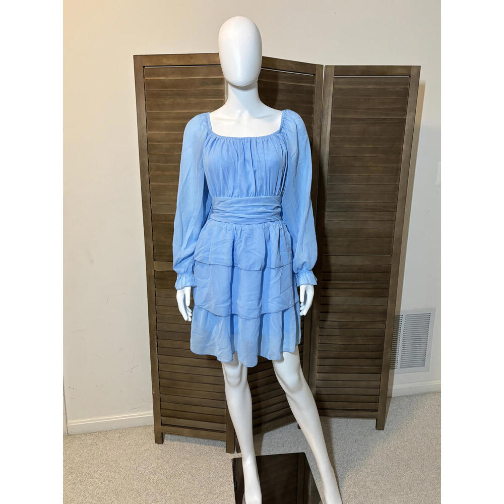 Light Blue Plus-Size Ruffle Dress